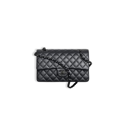 CHANEL MEDIUM CLASSIC DOUBLE FLAP BAG SO BLACK LAMBSKIN BLACK HARDWARE 1109944 (25*15*7cm)